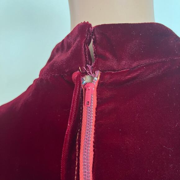 Vintage 60s / 70s Red Maroon Velvet Holiday Maxi Dress // Size Small - Picture 7 of 8